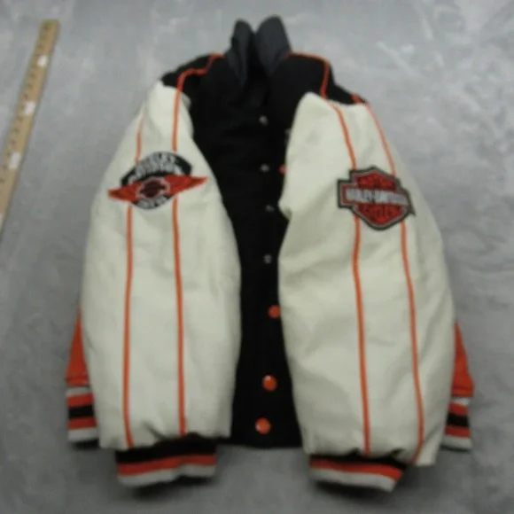Harley Davidson‎ Jacket Youth Medium 12-14 Orange Wool Varsity Reversible READ